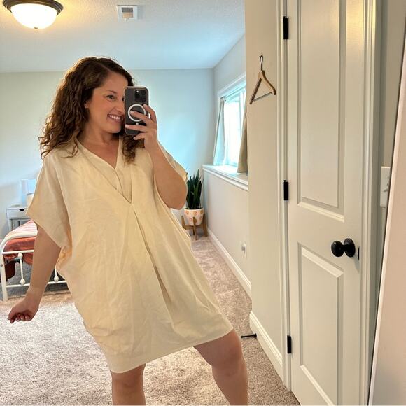 HATCH Cream Linen Blend Mini Dress One Size - Picture 4 of 14